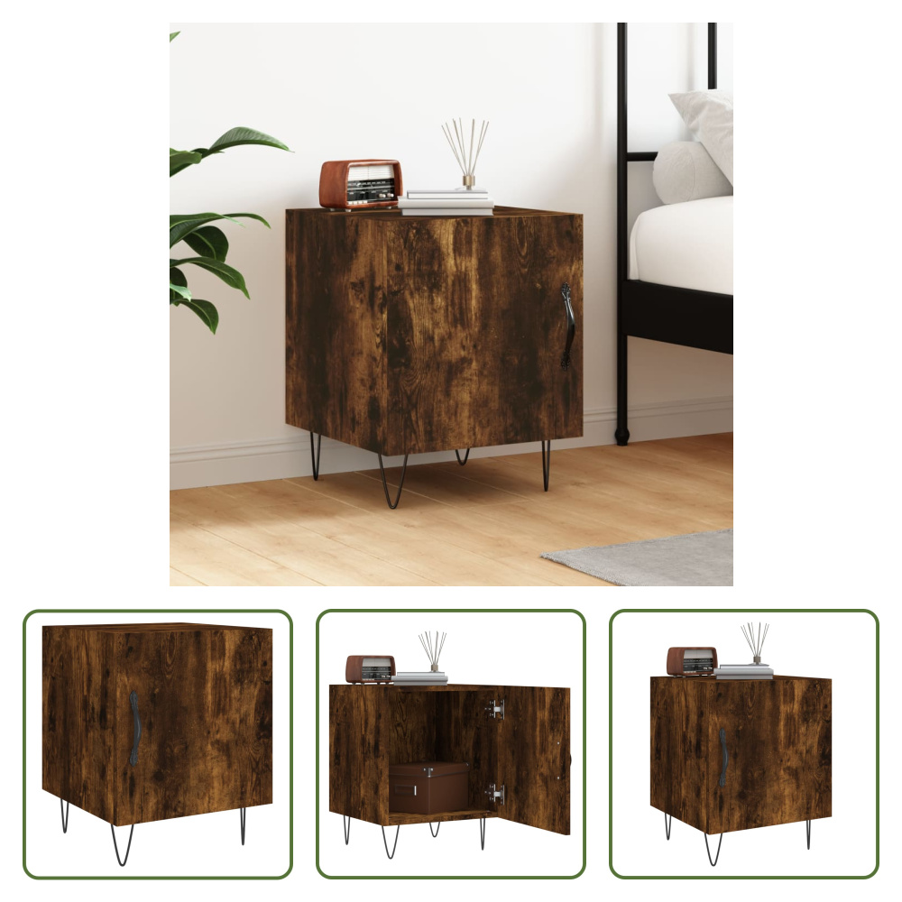The Living Store szafka nocna dąb wędzony 40x40x50 cm materiał drewnopochodny