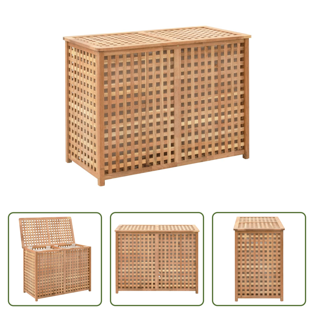The Living Store Kosz na pranie 87,5x46x67 cm lite drewno orzechowe