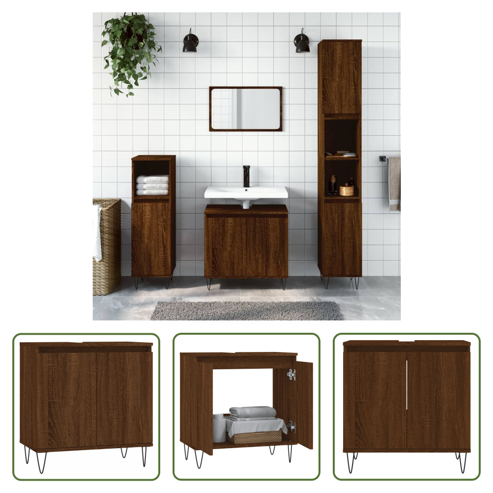 The Living Store Brązowa dębowa szafka łazienkowa 58x33x60 cm materiał drewnopochodny