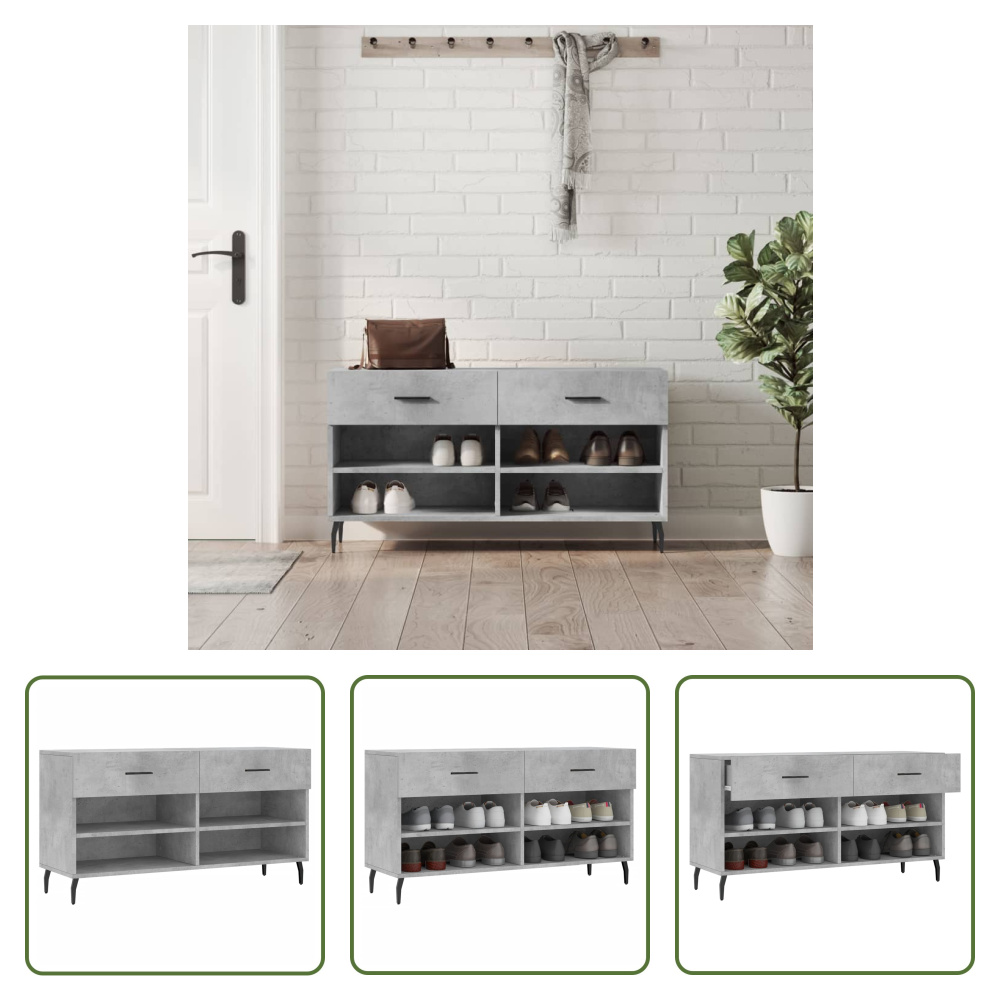 The Living Store Ławka na buty betonowa szara 102x35x55 cm Materiał drewnopochodny
