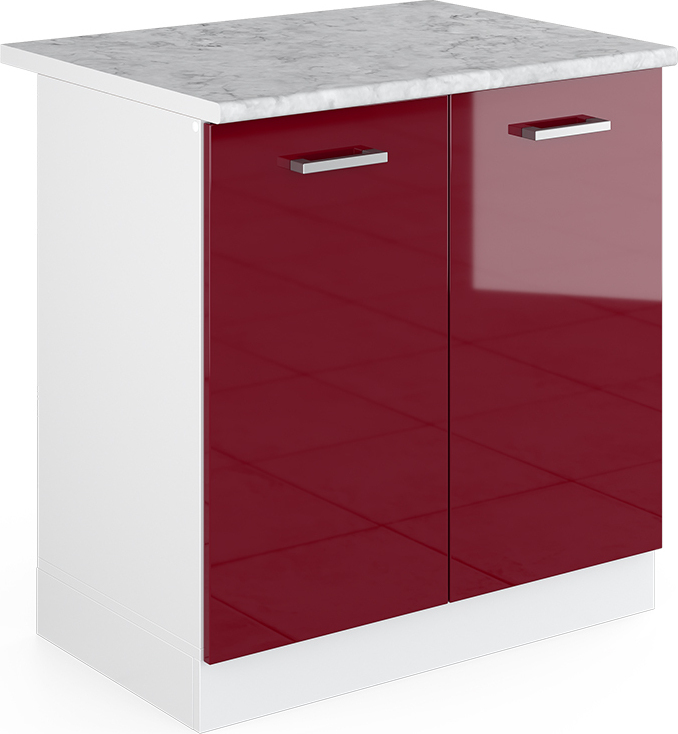Vicco Podstawa pod zlewozmywak R-Line, 80 cm z drzwiami, z blatem roboczym, Bordowa Czerwień wysoki połysk/Biały