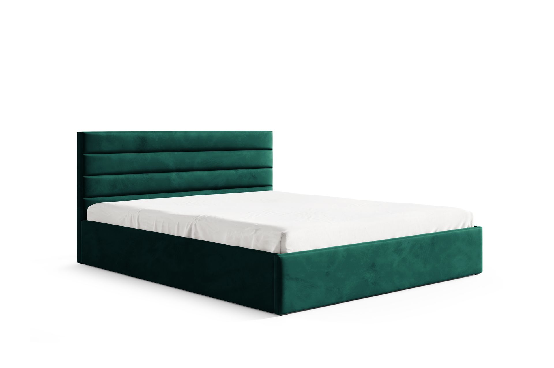 Łóżko tapicerowane GUTTO 180x200 metalowa rama z listew zielony welurowa tkanina aksamitna z pojemnikiem na łóżko i miejscem do przechowywania