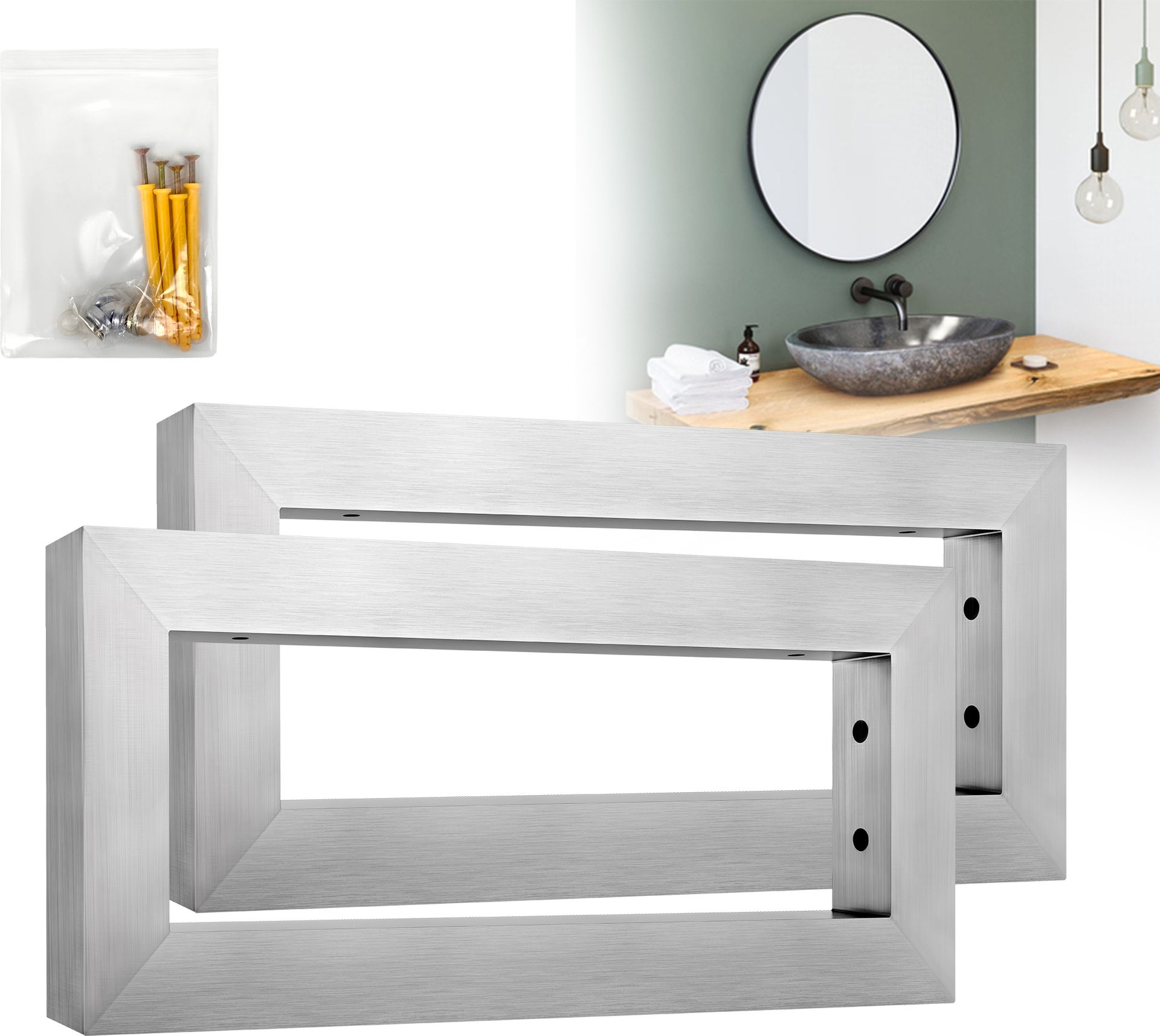 LZQ Zestaw 2 wsporników ściennych do umywalki 350x150 mm ze stali nierdzewnej Wspornik półki Półka ścienna na umywalkę Uchwyt na ręcznik, srebrny
