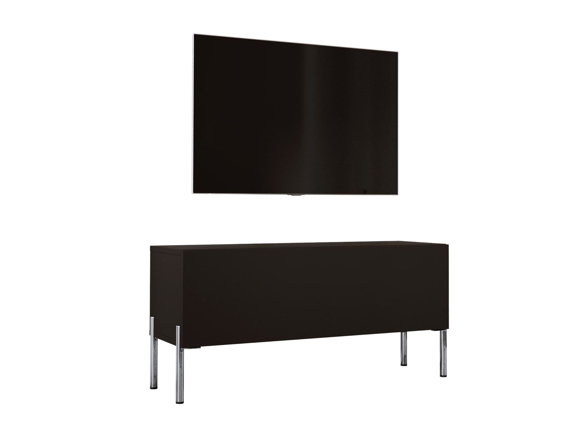 Szafka pod telewizor w kolorze czarnym matowym z chromowanymi nogami, A: szer: 100 cm cm, wys: 52 cm, gł: 32 cm. Meble pod telewizor, stolik pod telewizor, ława pod telewizor