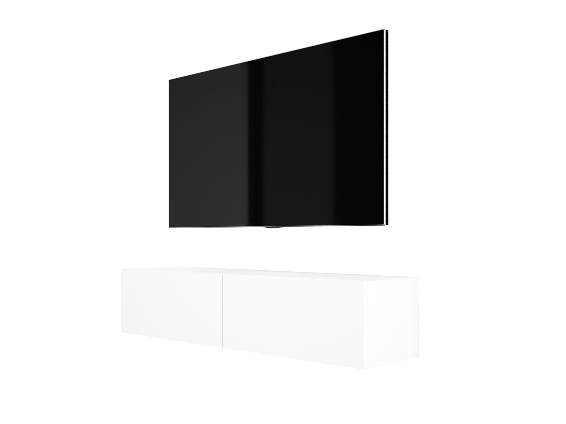 Wisząca szafka pod telewizor (szer.: 140 cm, wys.: 34 cm, gł.: 32 cm) szafka dolna, szafka pod telewizor, szafka pod telewizor w kolorze białym matowym