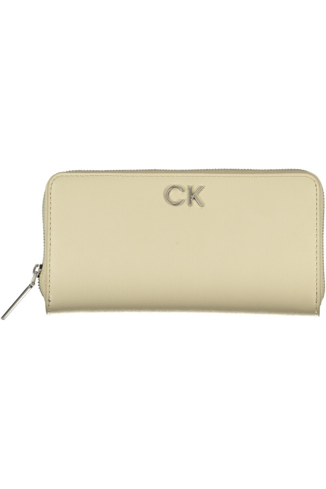 Calvin Klein Elegancki beżowy portfel z zamkiem błyskawicznym i ochroną RFID