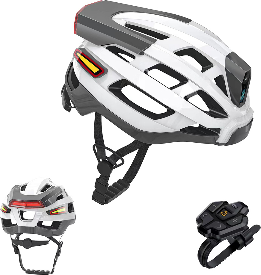 Inteligentny kask rowerowy, kask rowerowy dla mężczyzn i kobiet, z latarką czołową, światłem tylnym, alarmem awaryjnym SOS i bezprzewodowymi słuchawkami, 3,7 V, 1200 mAh, litowy