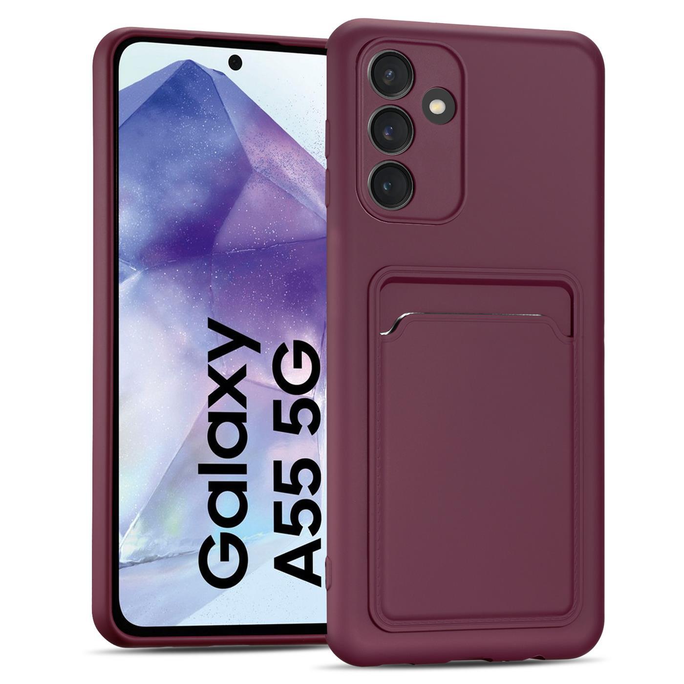 Etui na telefon komórkowy Samsung Galaxy A55 5G silikonowe etui ochronne z kieszenią na kartę Slim Wallet Case, Raspberry