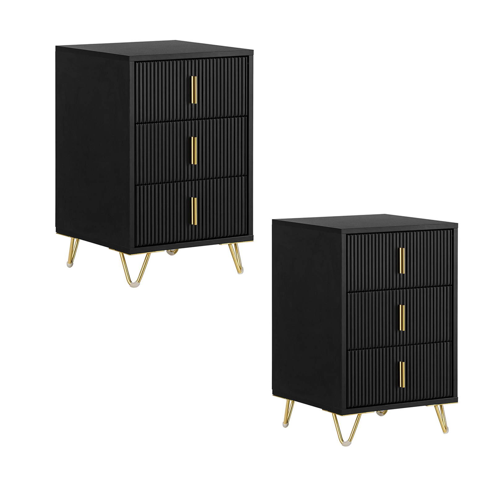 SoBuy stolik nocny zestaw 2 z 3 szufladami stolik nocny stolik nocny szafka nocna komoda czarna WHT ok. 40x63x40cm FBT115-L-SCHx2