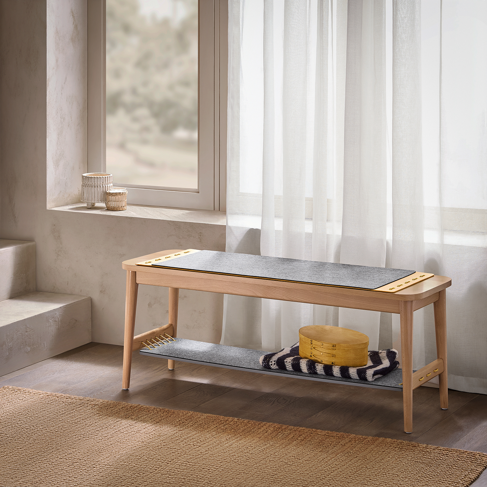 SoBuy Ławka na buty z siedziskiem Ławka do przedpokoju Ławka do łóżka Stojak na buty z kołkami Szafka na buty Natural WHT ok. 110x46x37cm HFSR01-N