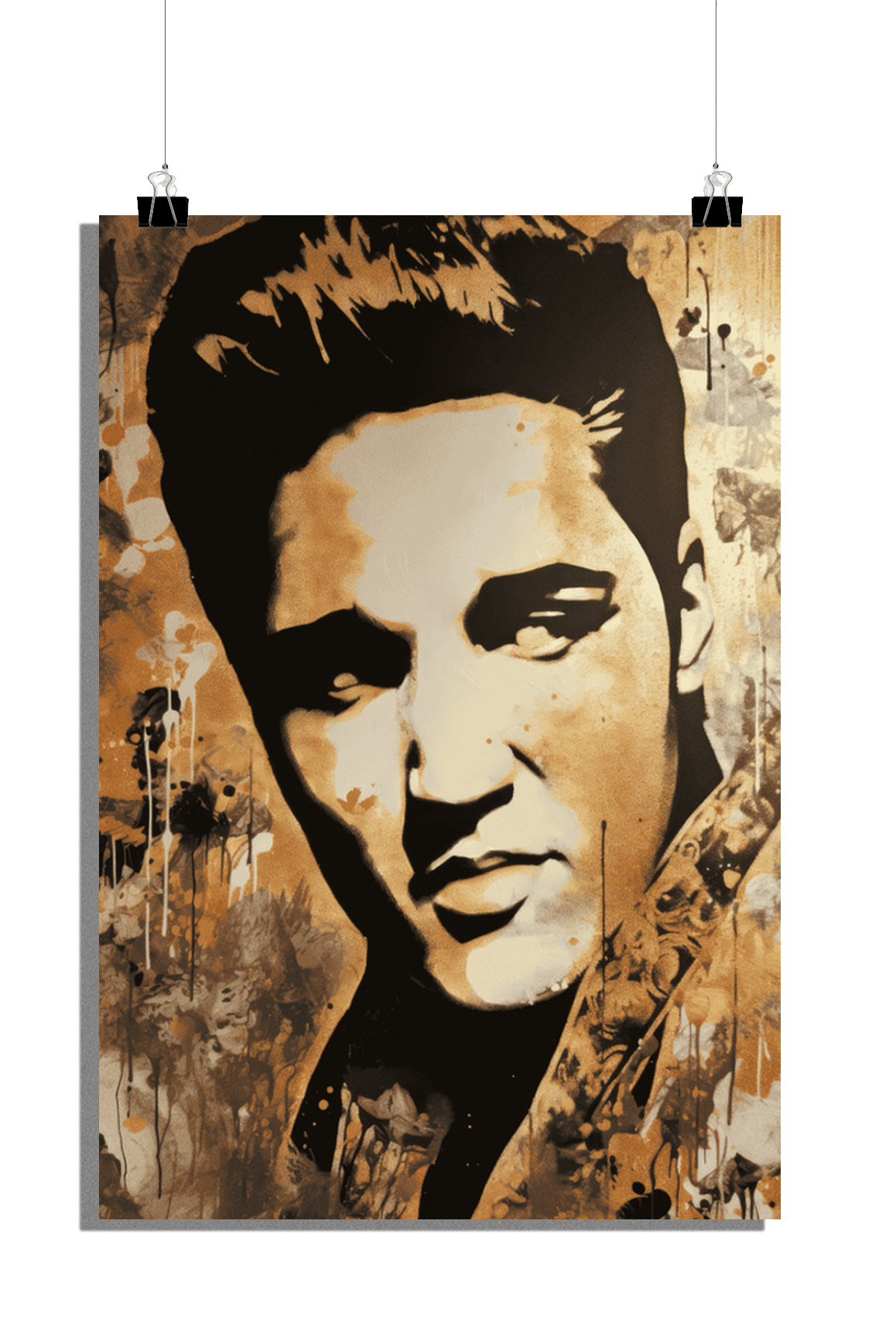 Plakat muzyczny - Plakat Elvis Presley - Złoty - Plakat legenda muzyki - 51x71cm - Idealny do oprawienia w ramę