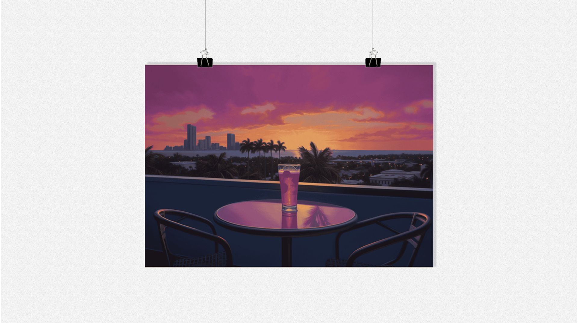 Plakat Miami - Plakat Cocktail Roze - Plakat koktajlowy - 71x51cm - Idealny do oprawienia w ramkę