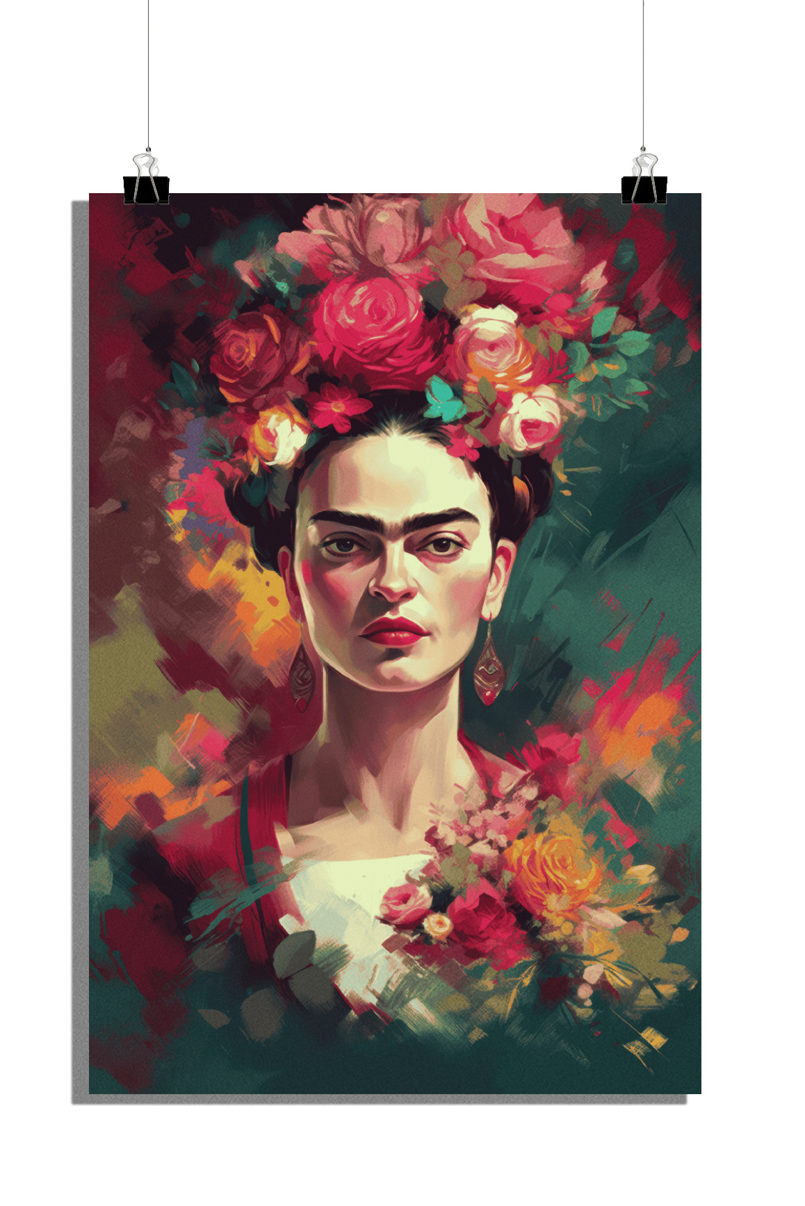 Plakat Frida Kahlo - Portret z kwiatami - 61x91cm - Idealny do oprawienia w ramę
