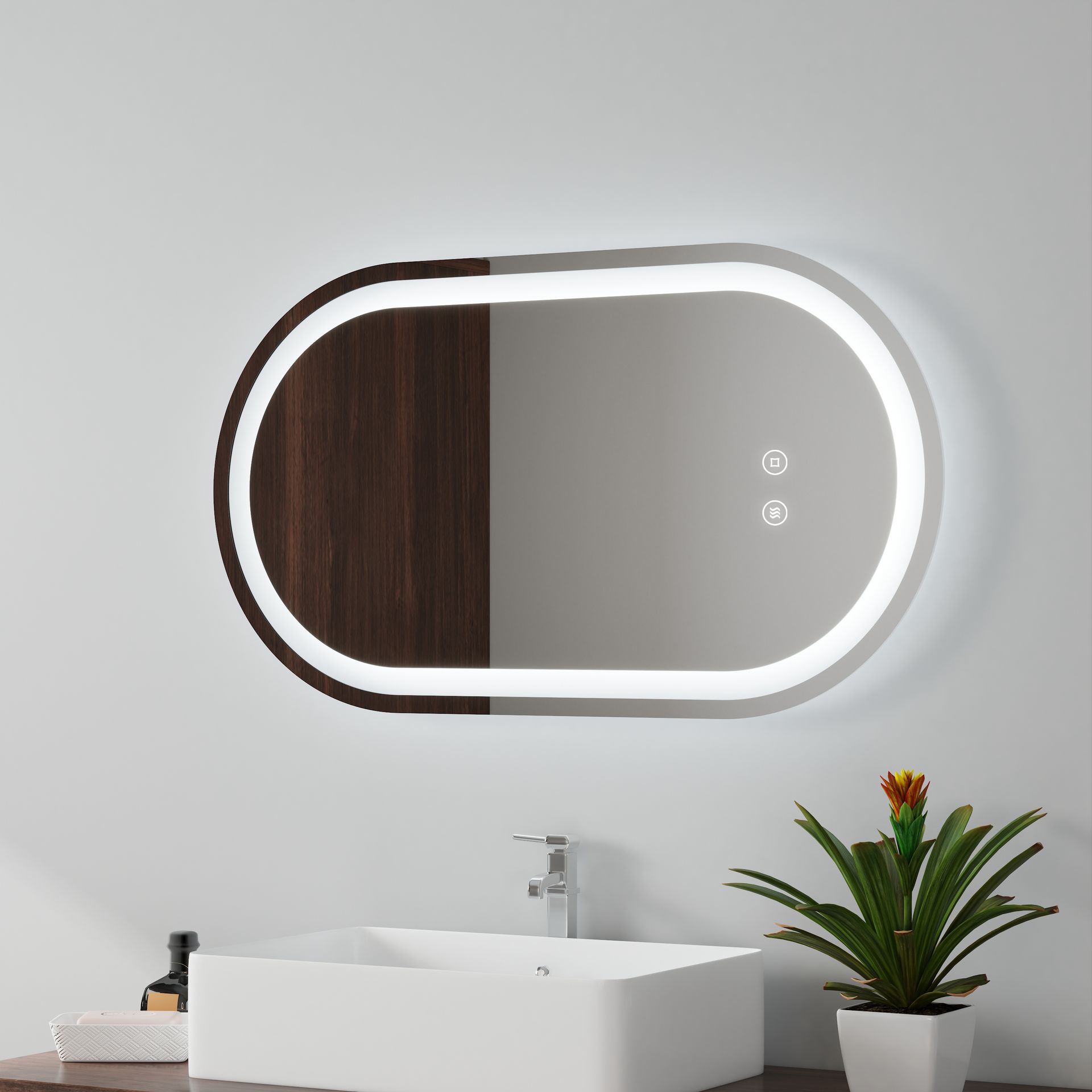 EMKE LED lustro łazienkowe 50x90cm lustro łazienkowe bezmgielne oświetlenie 3 kolory światła lustro łazienkowe okrągłe wielokątne lustro ścienne z przełącznikiem dotykowym