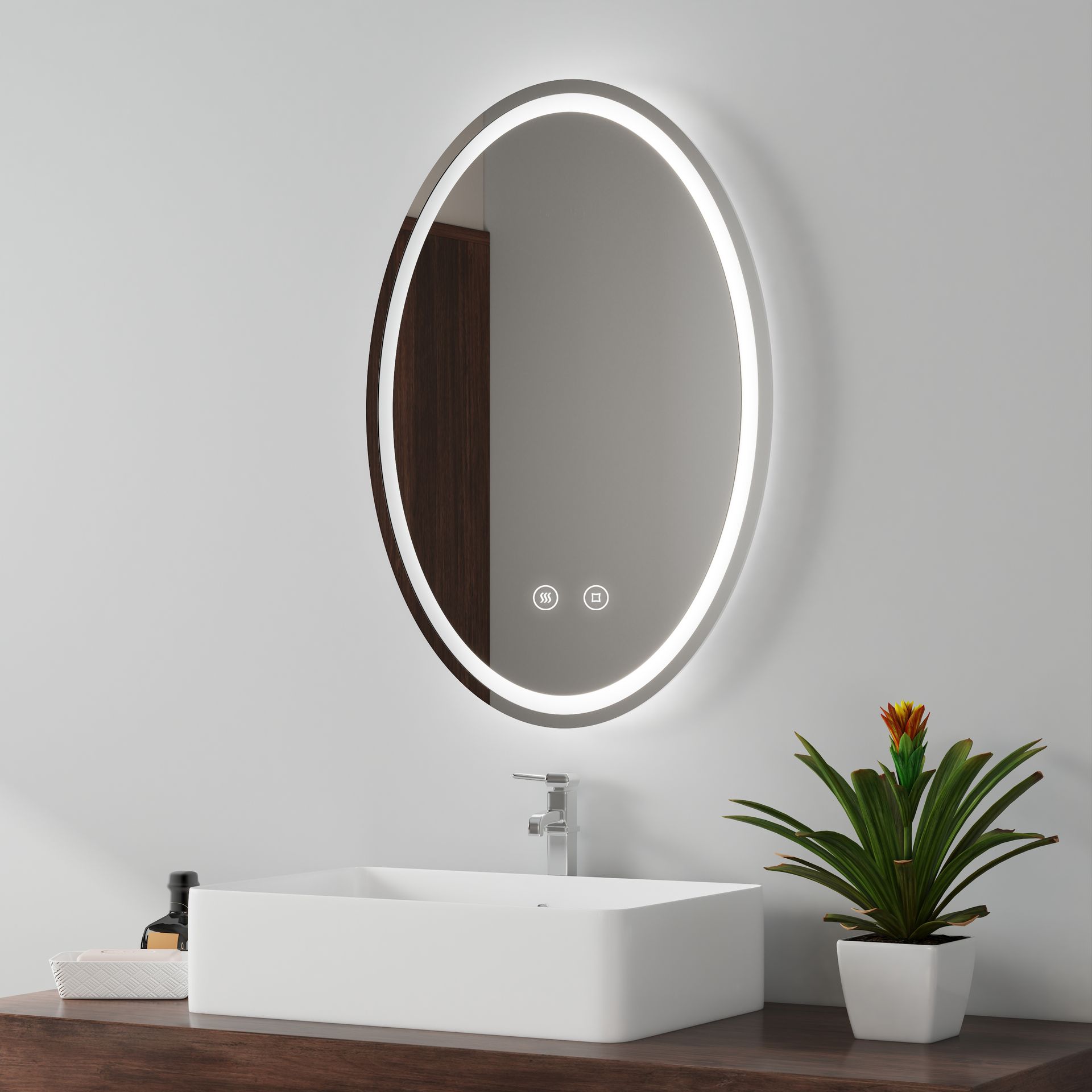EMKE lustro łazienkowe 50x70 cm lustro łazienkowe z 3 kolorami oświetlenia, lustro łazienkowe bez zaparowania + ściemnialne + przełącznik dotykowy IP44 owalne lustro LED
