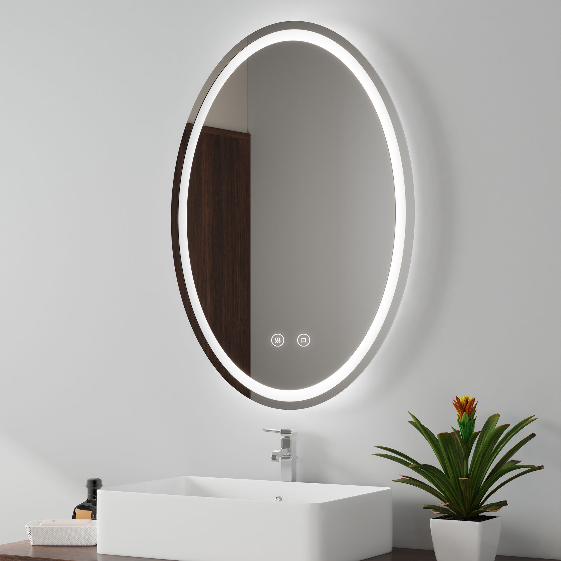 EMKE lustro łazienkowe 60x80 cm lustro łazienkowe z 3 kolorami oświetlenia, lustro łazienkowe bez zaparowania + ściemnialne + przełącznik dotykowy IP44 owalne lustro LED