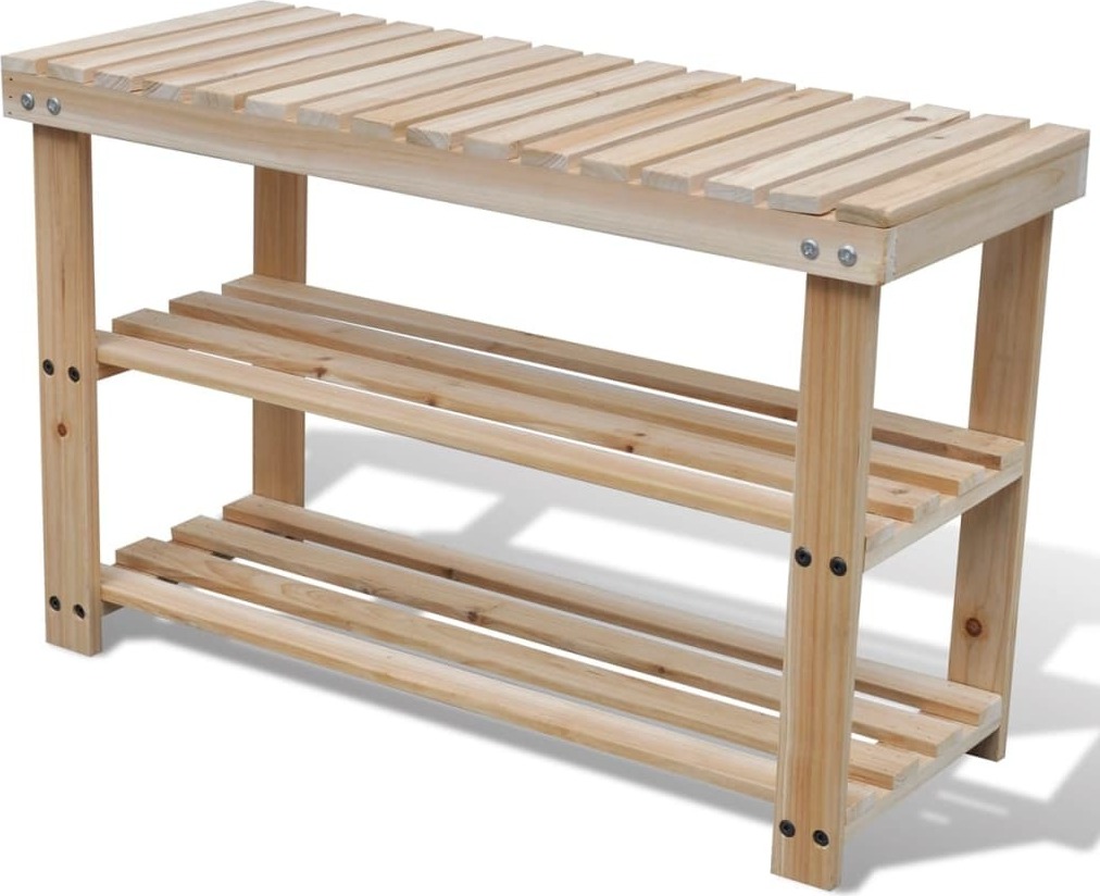 stojak na buty 2 w 1 z siedziskiem z litego drewna jodłowego