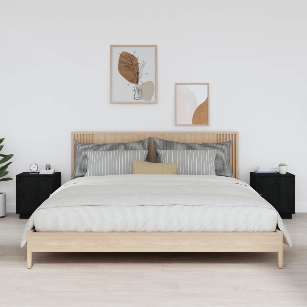 Szafki nocne 2 szt. czarne 40x34x45 cm lite drewno sosnowe