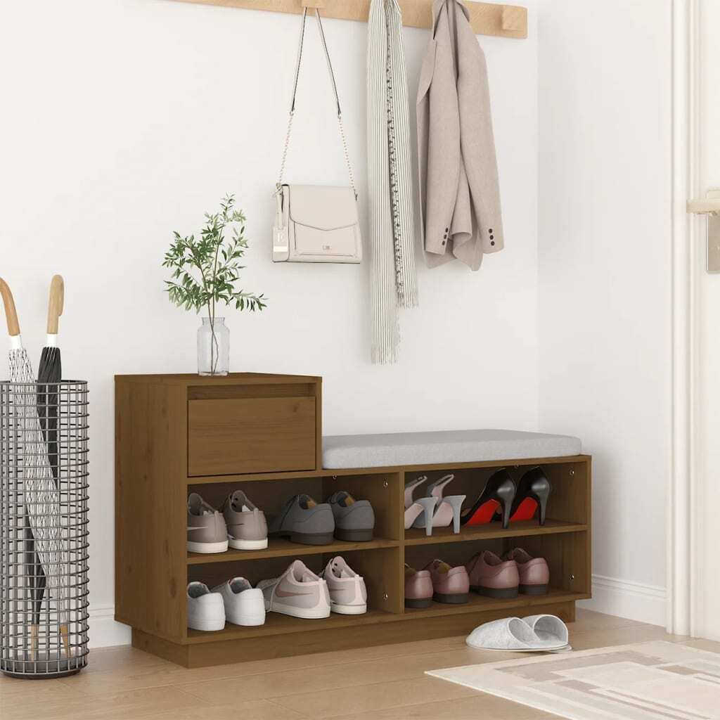 Stojak na buty miodowy brąz 110x34x61 cm lite drewno sosnowe