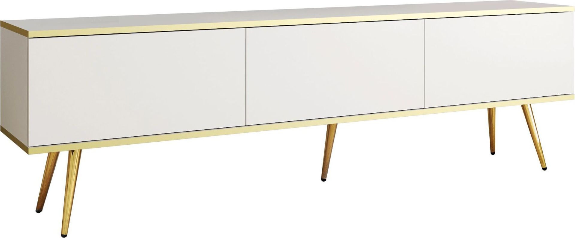 Nowoczesna Szafka RTV Komoda RTV Złote elemnty Glamour Biały Mat 175 cm Złote nogi