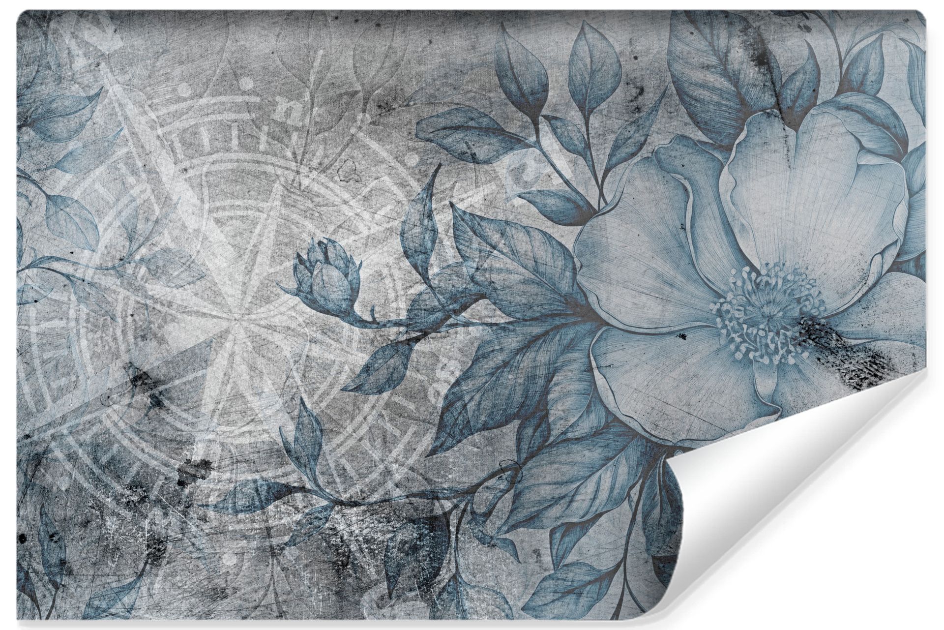 Fototapeta Dekoracja ścienna z modnym efektem 3D Do Sypialni ABSTRAKCJA Kwiaty Liście Kompas Beton 208x146cm