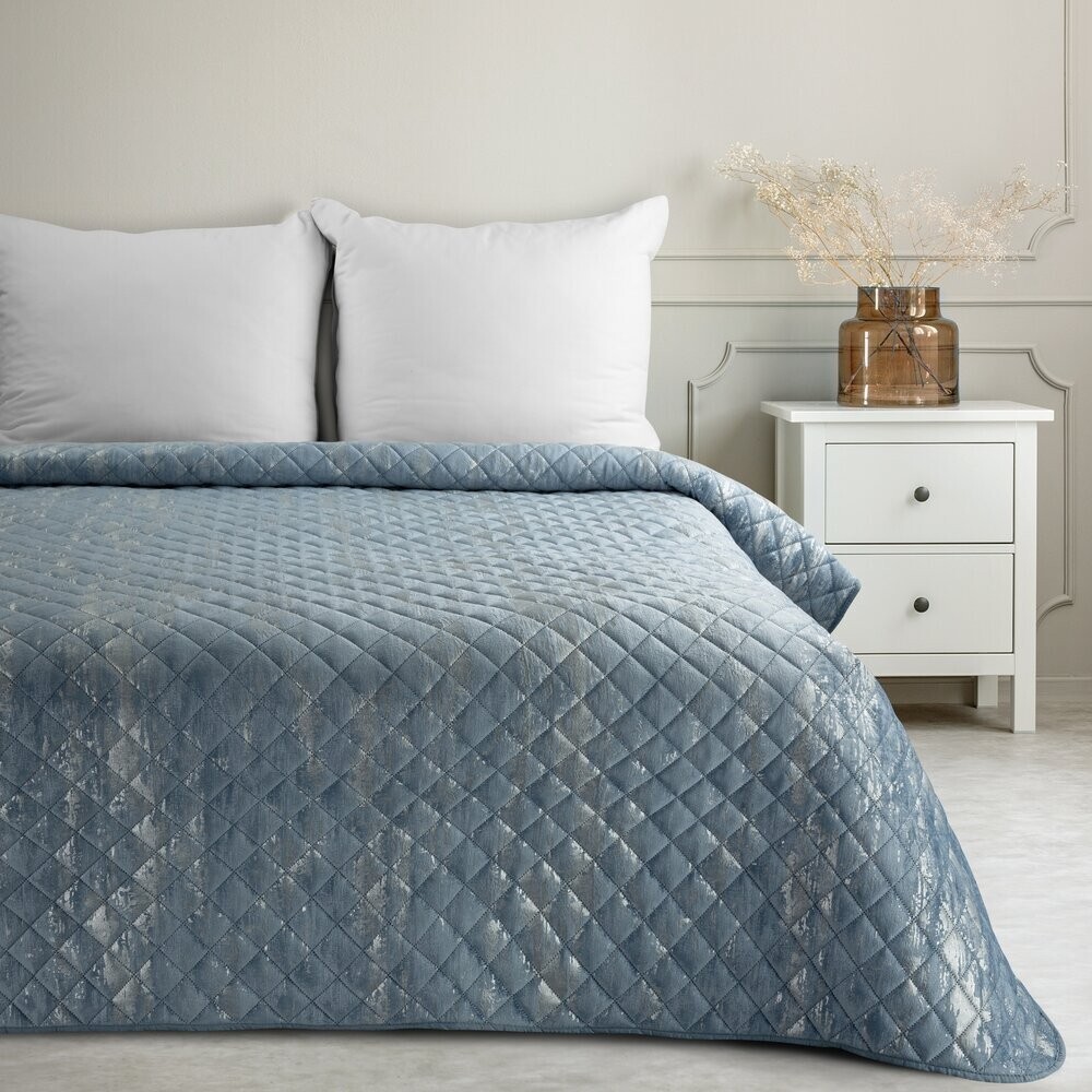 Elegancki koc glamour marmurkowy wzór narzuta na łóżko połysk BLINK 3 niebieski 170x210 cm cm niebieski srebrny