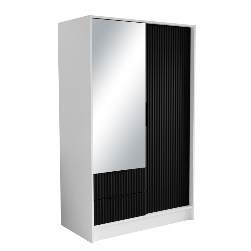 Szafa z drzwiami skrzydłowymi NOEMI, 2-drzwiowa szafa z 2 szufladami i lustrem, Nowoczesna szafa, Wymiary szafy: 102 x 200 x 51 cm