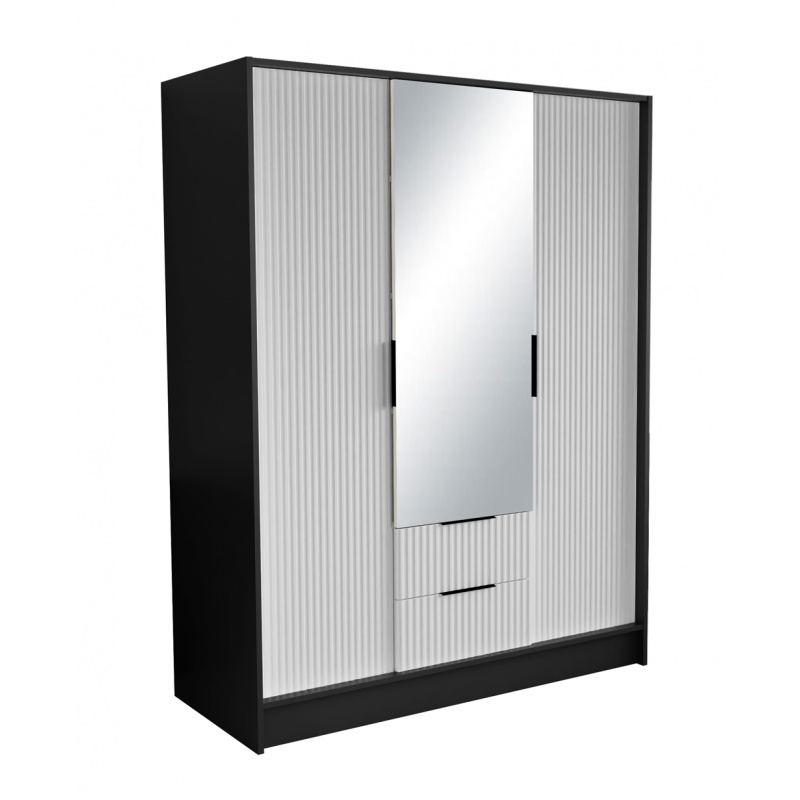 Szafa z drzwiami skrzydłowymi NOEMI, 3-drzwiowa szafa z 2 szufladami i lustrem, nowoczesna szafa, wymiary szafy: 150 x 200 x 51 cm