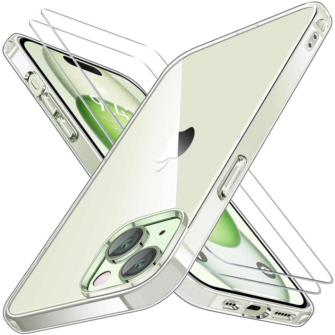 zestaw ochronny 2 w 1 dla Apple iPhone 7 Plus / 8 Plus składa się z 2x szklanej osłony ekranu 9H i 1x silikonowego etui - przezroczystej osłony