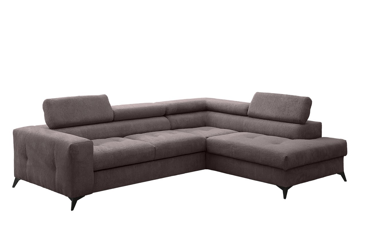 Narożnik z funkcją spania i pojemnikiem na pościel w kształcie litery L - ARCADI - tkanina Anafi, wiele kolorów Brązowy Prawy