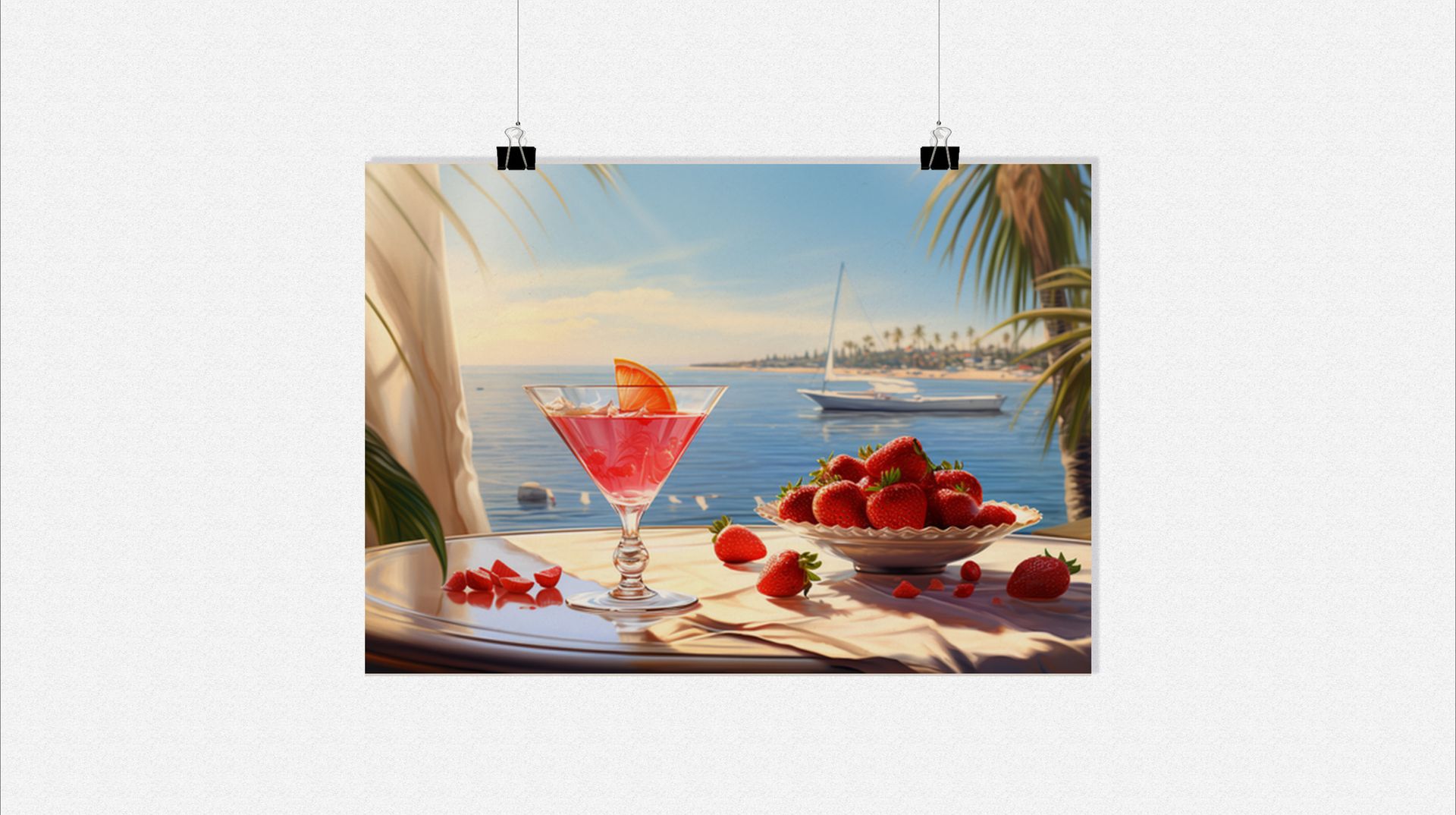 Plakat podróżniczy - Plakat koktajlowy - Plakat truskawkowy - Plakat plażowy - 91x61cm - Idealny do oprawienia w ramkę