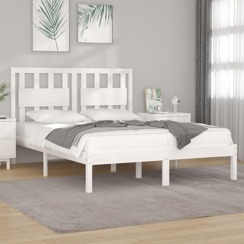 Łóżko z litego drewna sosna biała 150x200 cm