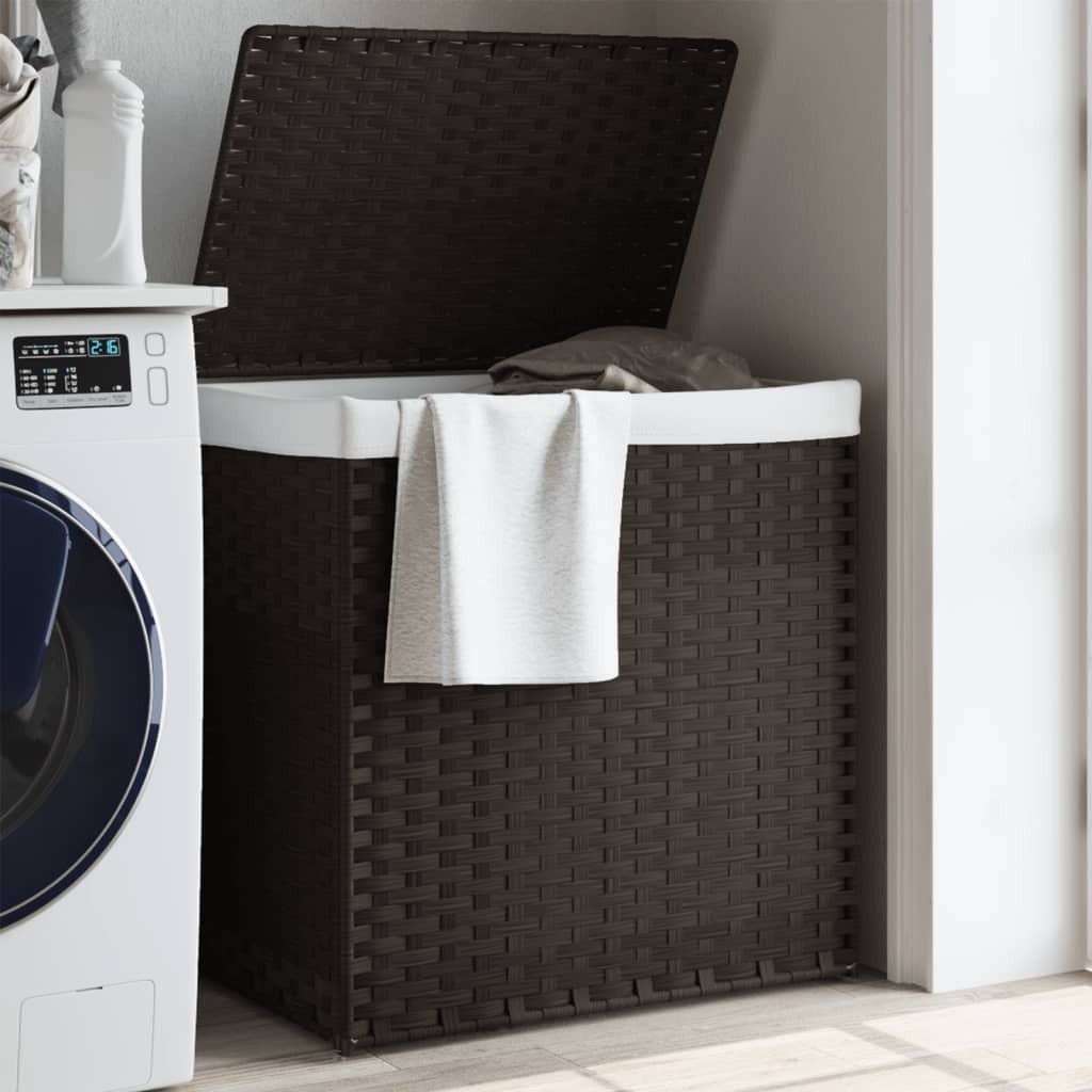Kosz na pranie z 2 przegrodami Ciemnobrązowy 53x35x57 cm Poli rattan