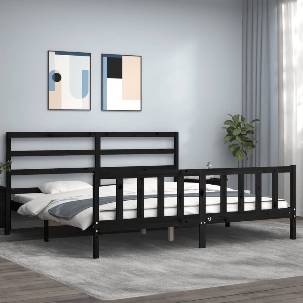 Łóżko z litego drewna z zagłówkiem czarne 200x200 cm