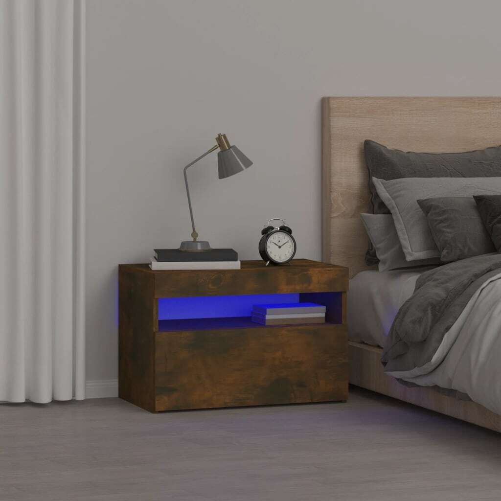 Szafka nocna z oświetleniem LED dąb wędzony 60x35x40 cm
