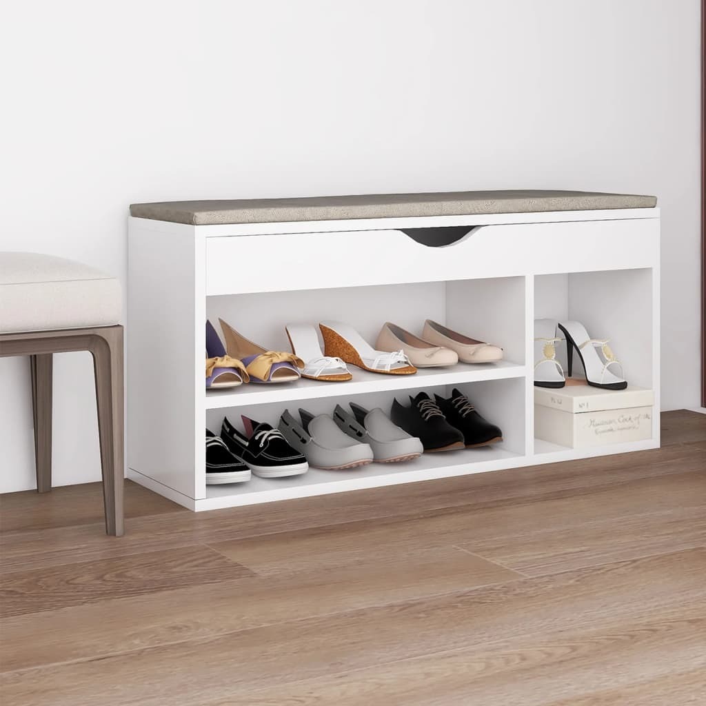 Ławka na buty z poduszką biała 104x30x49 cm materiał drewnopochodny