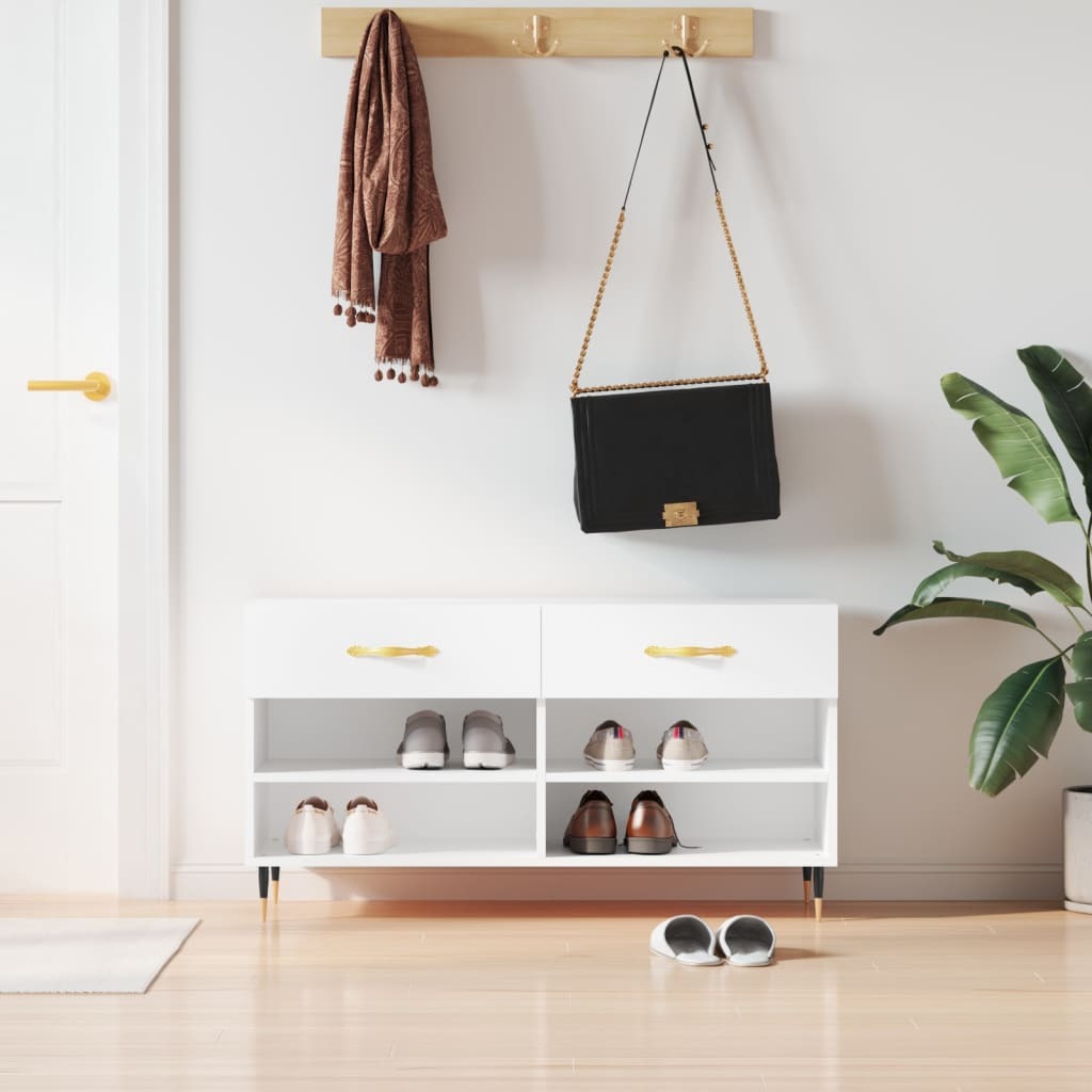 Ławka na buty biała 102x35x55 cm Materiał drewnopochodny