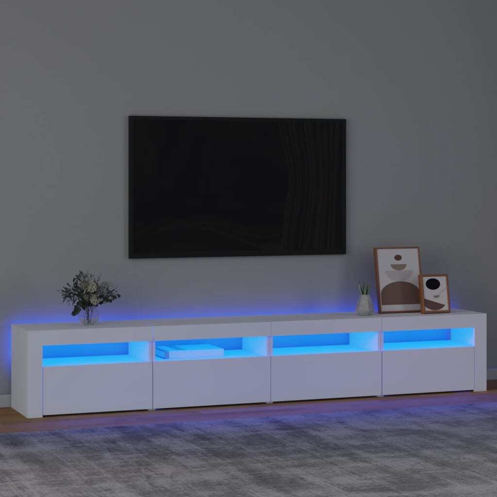 Szafka pod telewizor z oświetleniem LED biała 240x35x40 cm