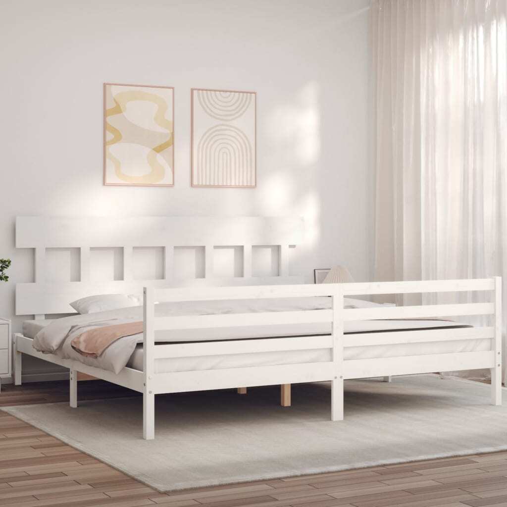 Łóżko z litego drewna z białym zagłówkiem 200x200 cm
