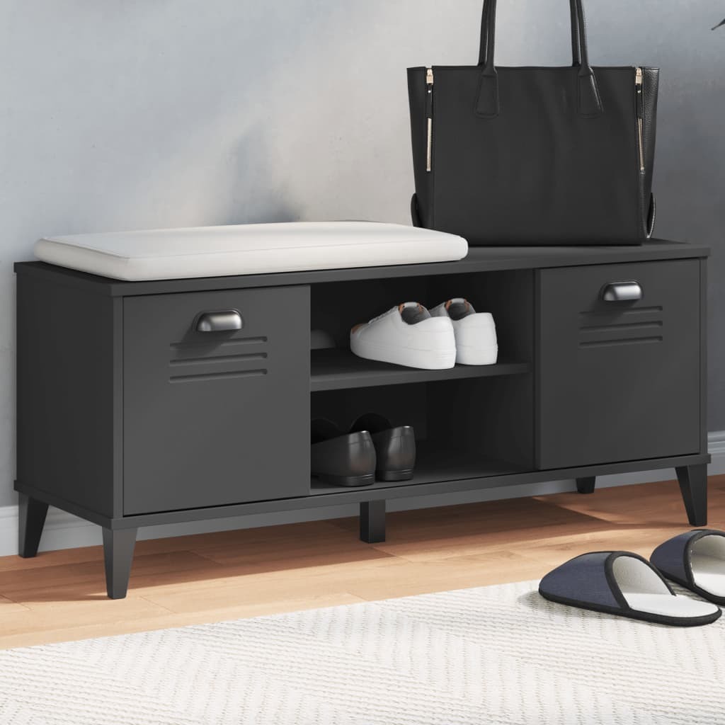 Ławka na buty VIKEN Black 106x35x45 cm lite drewno sosnowe