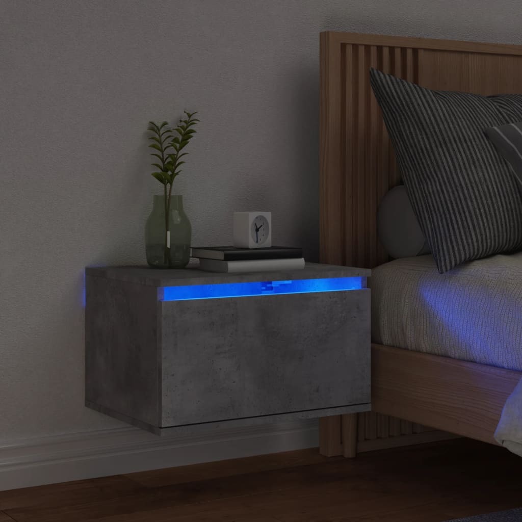Naścienna szafka nocna z oświetleniem LED betonowo-szara