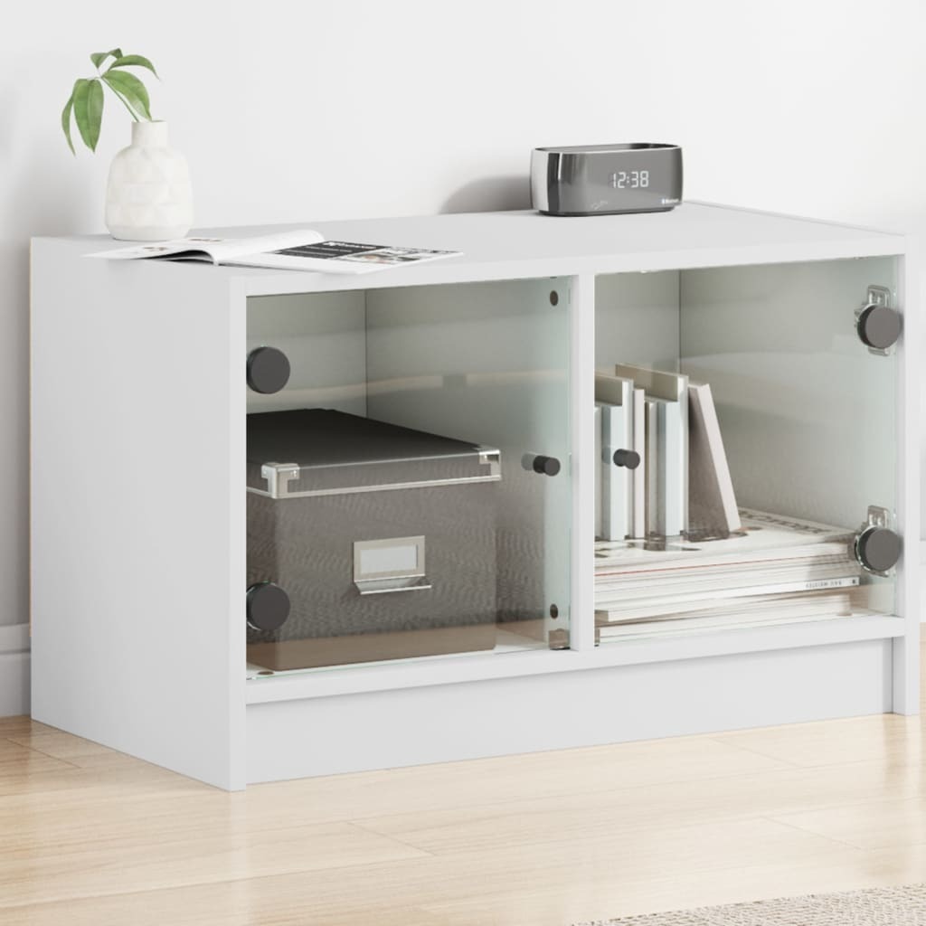 Szafka pod telewizor ze szklanymi drzwiami biała 68x37x42 cm