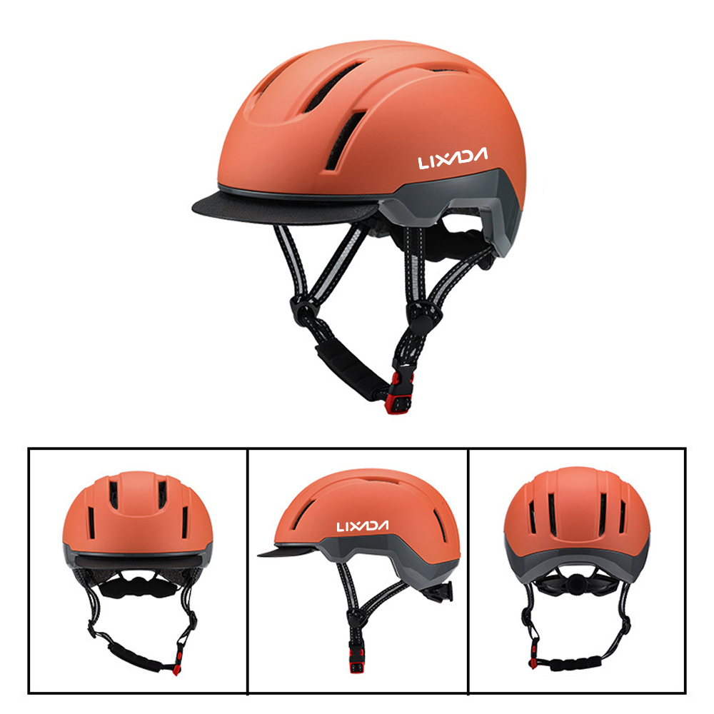 LIXADA kask rowerowy szosowy sportowy kask rowerowy na zewnątrz miejski kask rowerowy, rozmiar L, odpowiedni na głowę i ogon 59-61 cm, pomarańczowy, z daszkiem