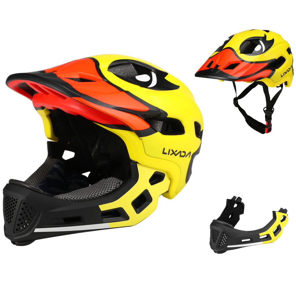 Kask rowerowy Lixada, malowany kask dla dzieci, zdejmowany kask na całą twarz, czarny + żółty, mała żółta kaczuszka