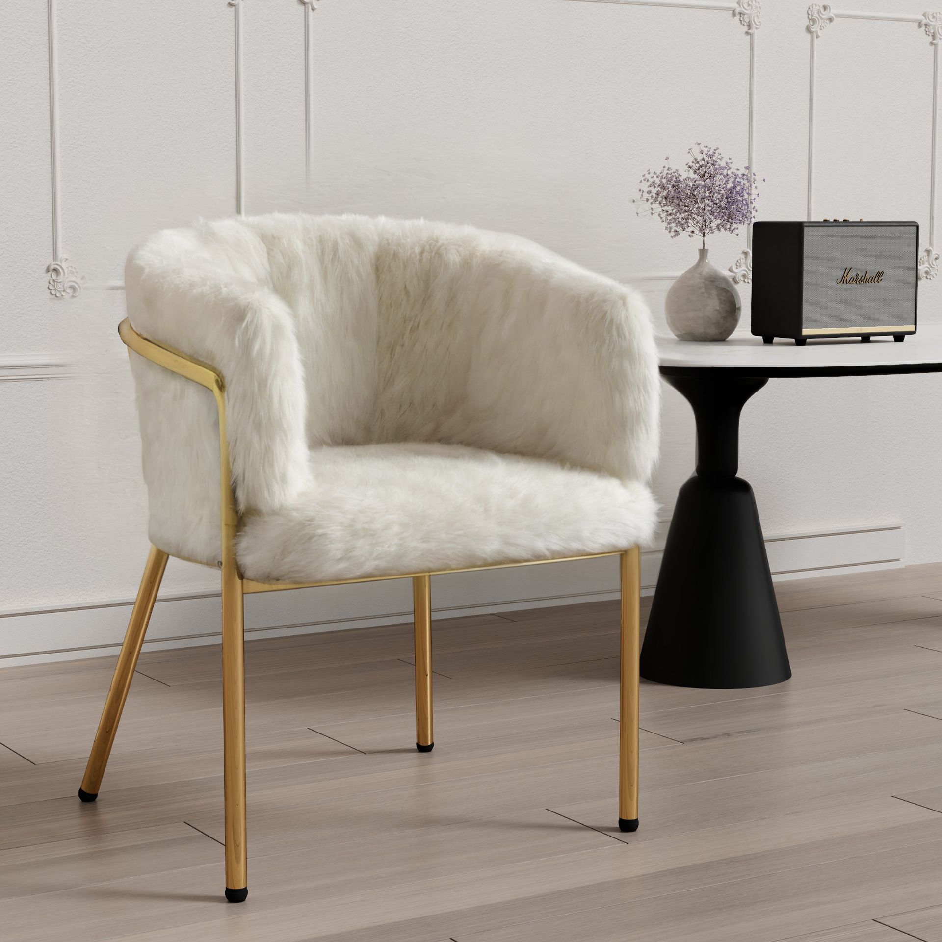 Krzesło do jadalni Flieks 1er, krzesło kuchenne tapicerowane z metalowymi nogami, krzesło do salonu krzesło do jadalni krzesło do makijażu, aksamit króliczy, beżowy