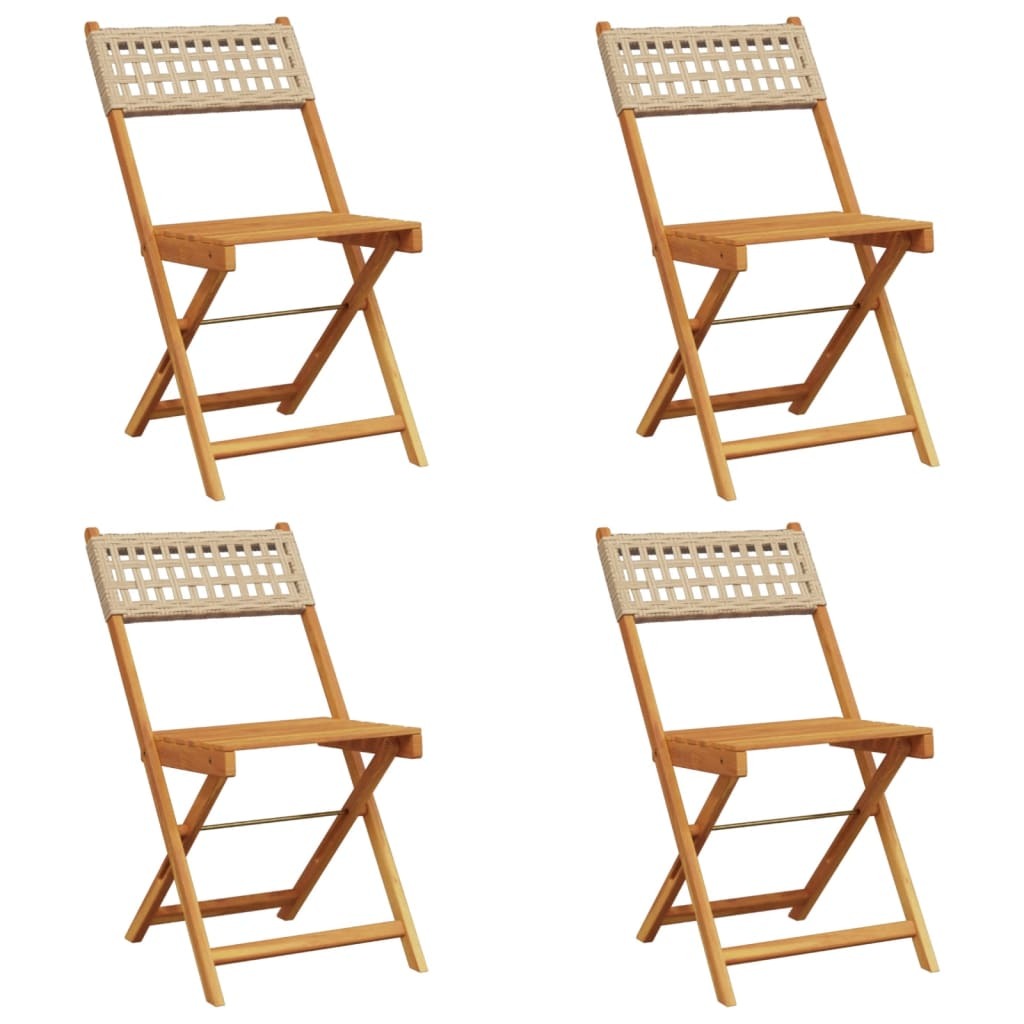 vidaXL Krzesła ogrodowe 4 szt. Składane Beżowy Poli Rattan i Lite Drewno