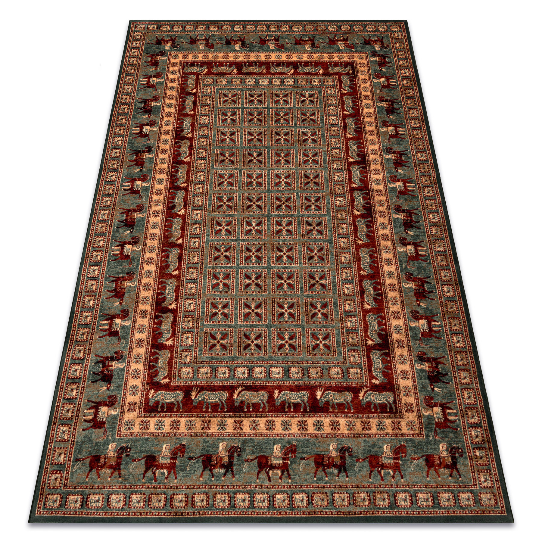 Dywan wełniany KASHQAI 4301 401 orientalny, ramka / terakota zielony 135x200 cm