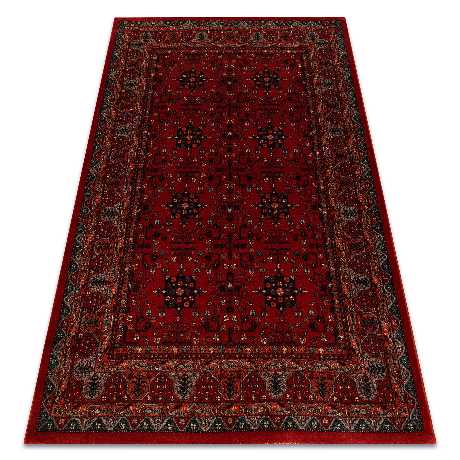 Dywan wełniany KASHQAI 4302 300 Kwiaty, ramka bordo czerwony 240x340 cm