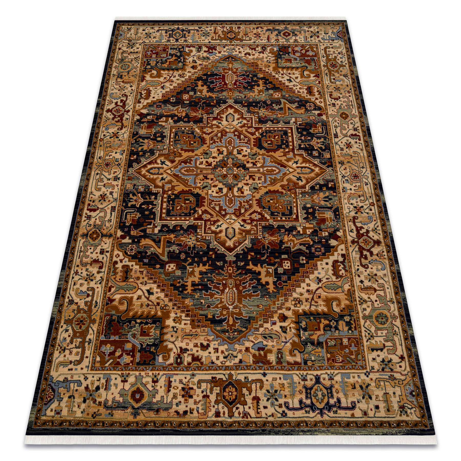 Dywan KESHAN Frędzle, Ornament, ramka orientalny 2886/53511 beż / granat beżowy 120x145 cm