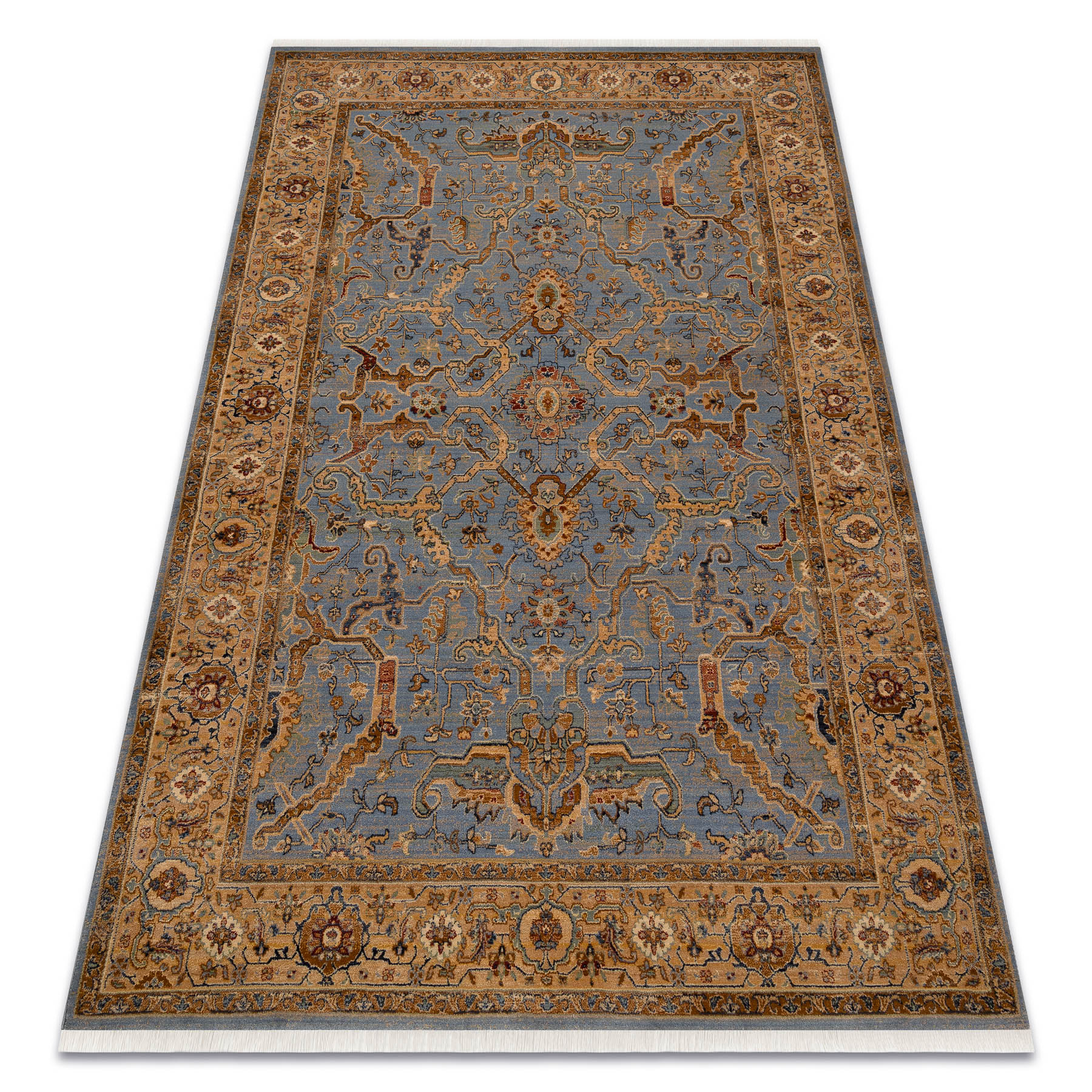 Dywan KESHAN Frędzle, Ramka orientalny 7875/53544 beż / niebieski 80x145 cm